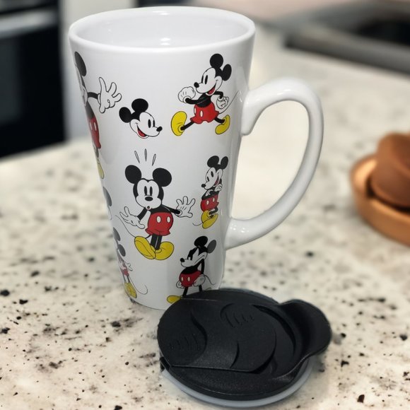 Disney's Large Mikey's Travel Ceramic Mug w/ Lid White with Mickey Mouse Poses - Picture 2 of 8